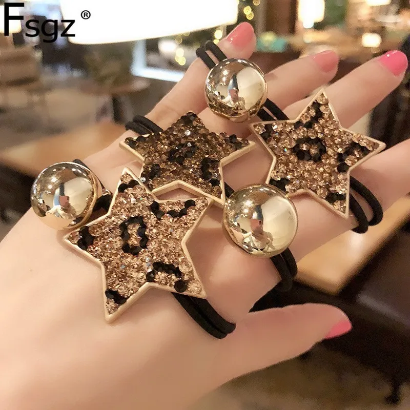 

New Arrival Hair Gums For Women Geometric Star Shape Rhinestone Bead Ornament Elastic Hair Bands Hair Loops Accessories For Girl