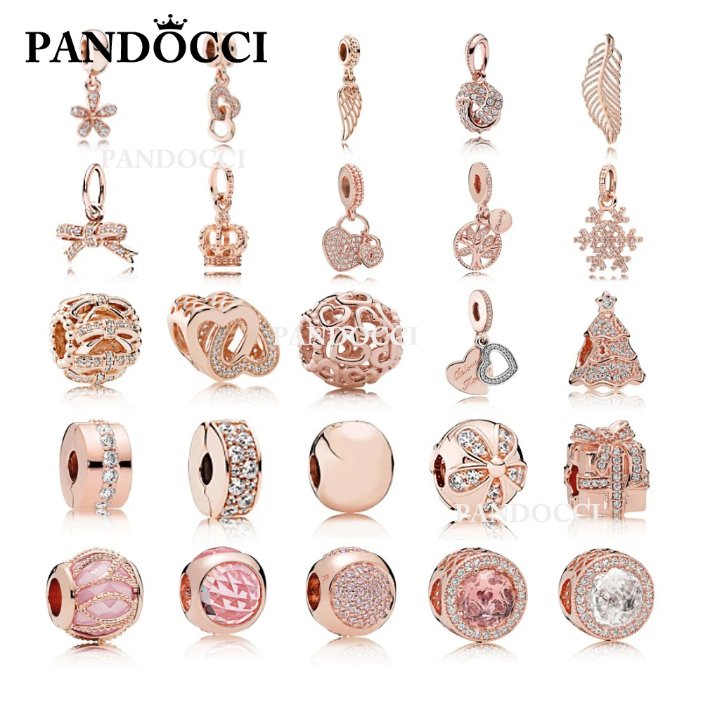 

PANDOCCI 2017 Fit Original Charm Bracelets Gilded Rose Gold color Authentic 925 sterling silver Beads Women DIY Fashion Jewelry