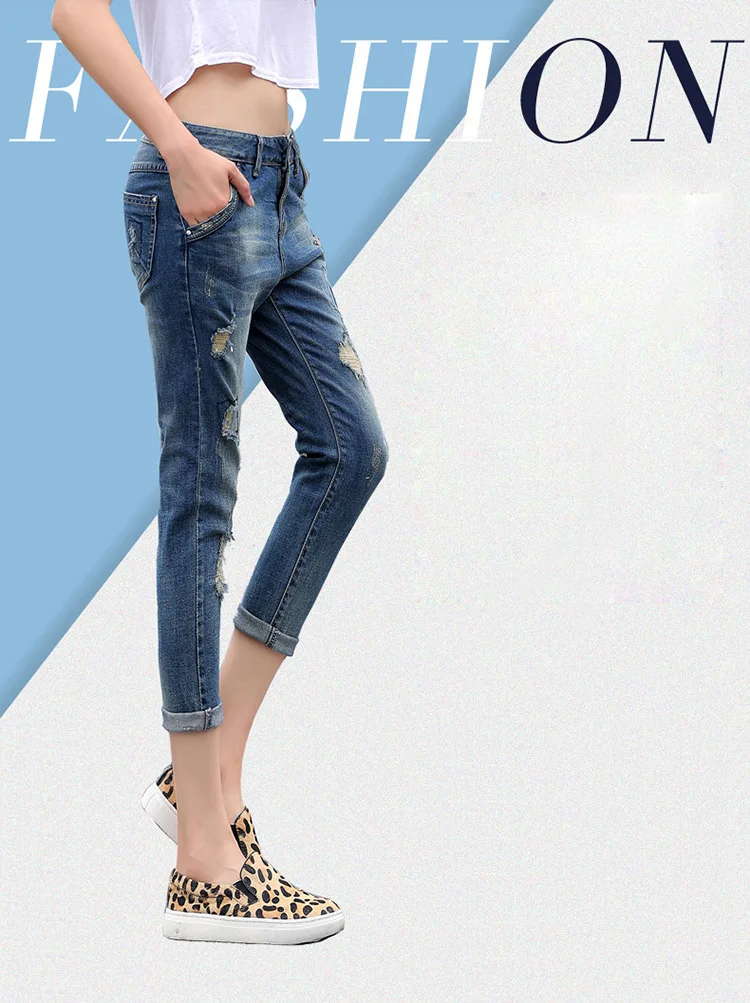 Сезон: весна–лето модные рваные Рваные джинсы для женщин; Большие размеры обтягивающие джинсы женские синие джинсы Брюки для девочек