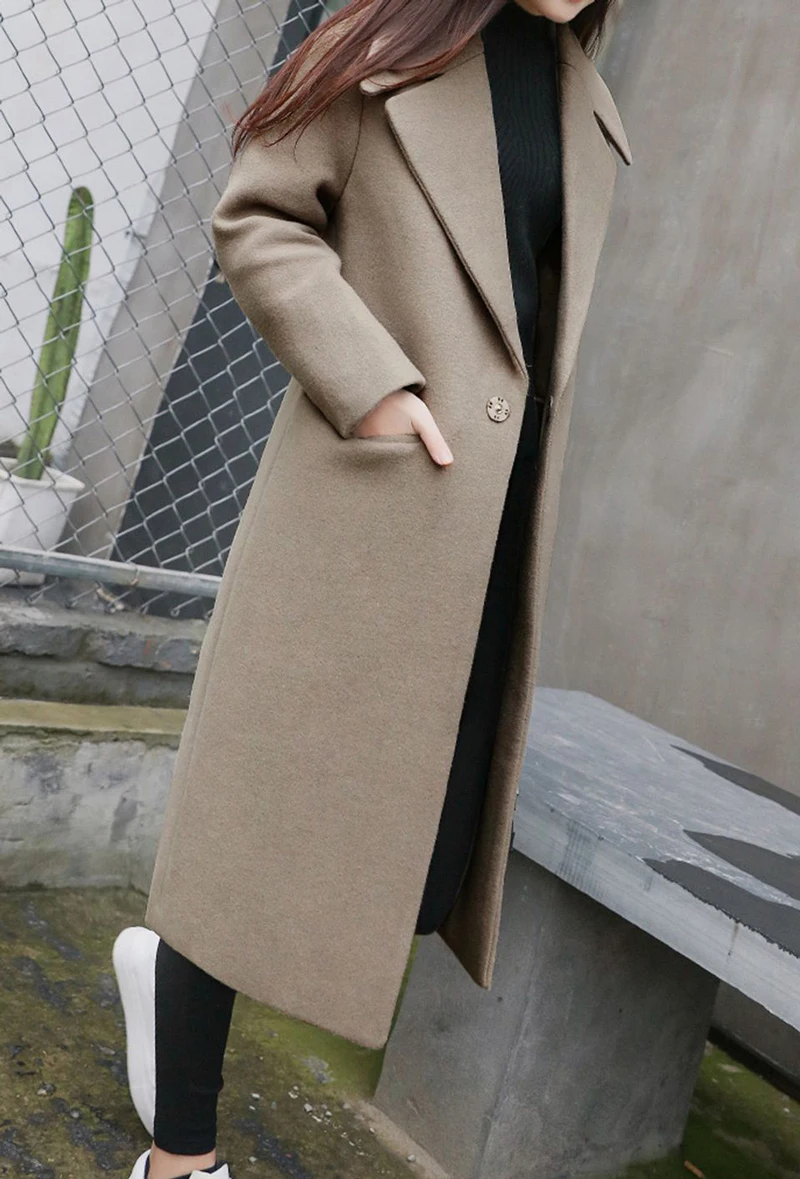 Осень Зима Новая теплая Женская шерстяная куртка модная длинная приталенная верхняя одежда элегантное корейское Женское пальто темперамент WJM51