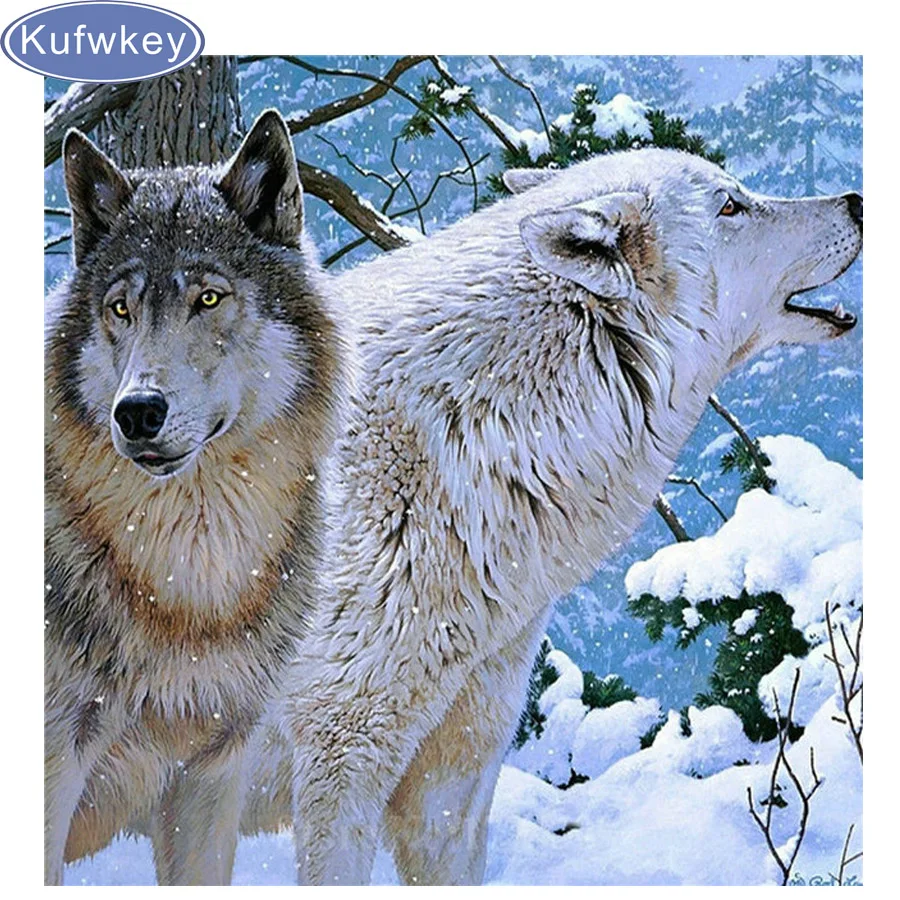 

3D Diamond Painting Cross Stitch snow wolfs forest Rhinestones Crystal Needlework Diamond Embroidery Full Diamond Decorative