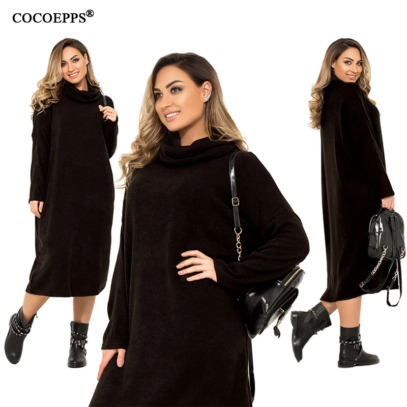 fashionable-plus-size-casual-women-dress-2019-autumn-winter-solid-Knee-Length-Dresses-big-size-women (4)