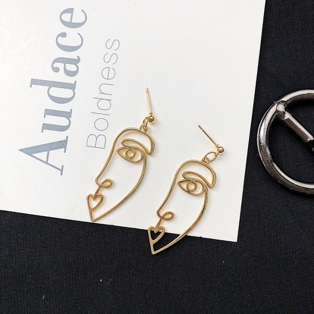 Fashion Abstract Hollow Face Palm Drop Earrings For Women Gold/Silver color Metal Style Dangle Earring Girls Jewelry