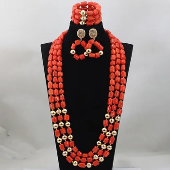 

Gorgeous African Real Coral Beads Necklace Bracelet Earrings Set 32inches Long Chunky Wedding Bridal Jewelry Free Shipping QW387
