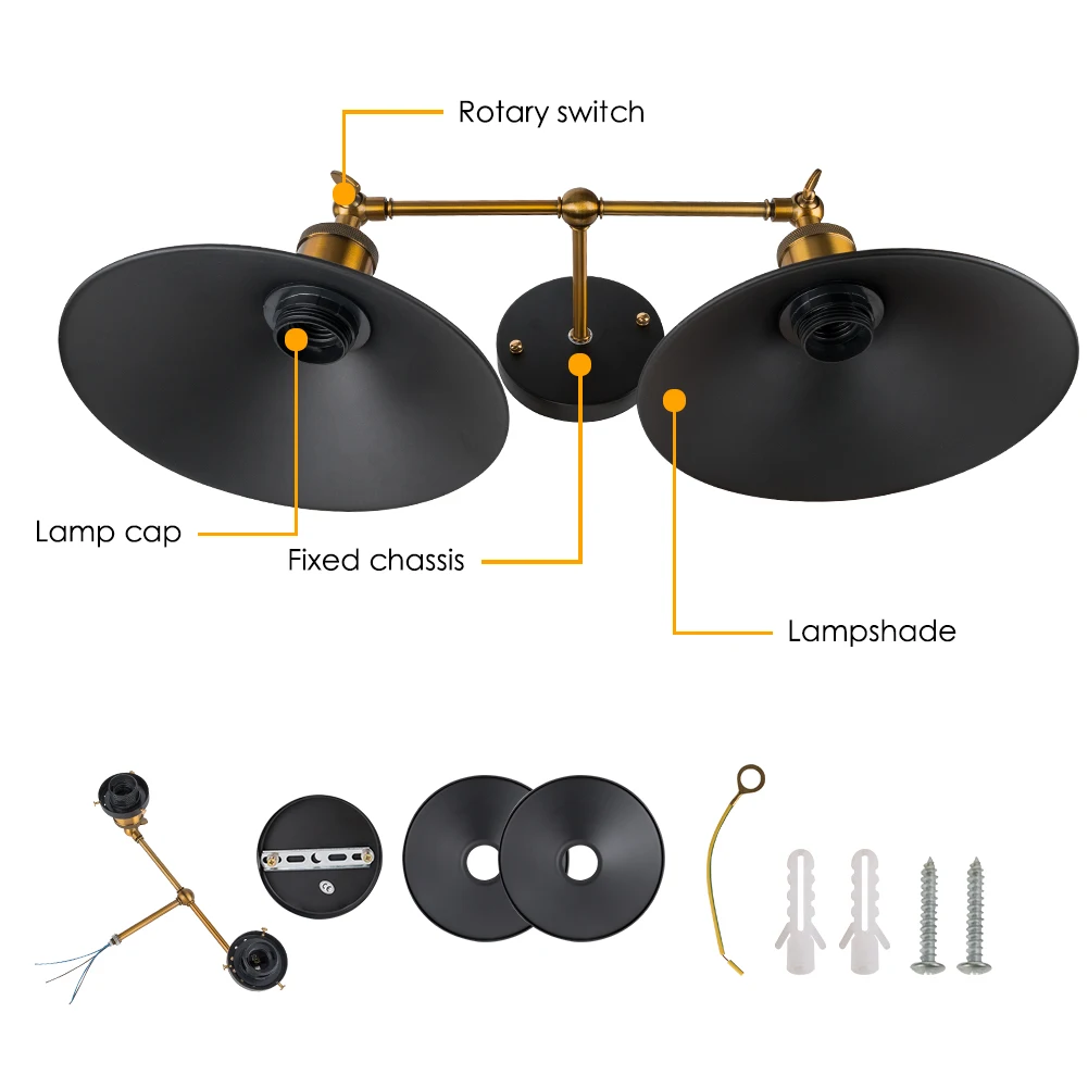 Ретро винтажный 2 двойные головки настенный светильник Промышленный Железный прикроватный светильник металлический деревенский настенный светильник E27 E26 Edison лампа бра светильники