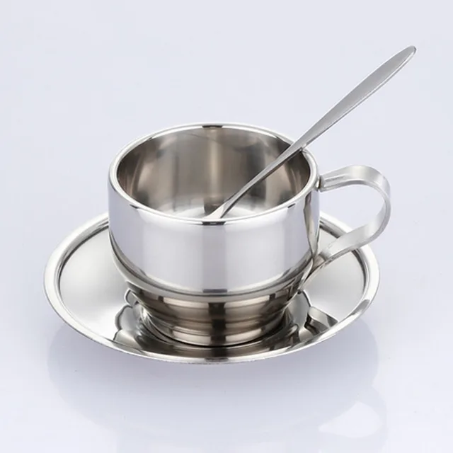 High Quality Stainless Steel Coffee Cup Saucer And Spoon Set High Quality Stainless Steel Coffee Cup Saucer And Spoon Set Double Wall Cups