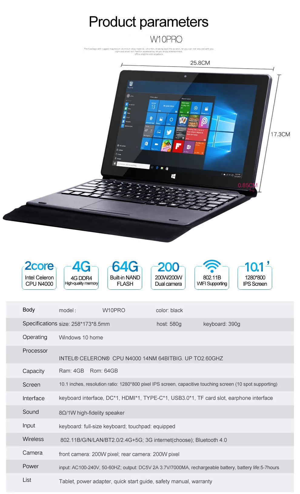 New 10.1 inch Gaming Laptop 4GB RAM 64GB ROM 2in1 Tablet PC Intel Celeron N4000 4M Cache Windows10 TF Card Type-C with keyboard New 10.1 inch Gaming Laptop 4GB RAM 64GB ROM 2in1 Tablet PC Intel Celeron N4000 4M Cache Windows10 TF Card Type-C with keyboard