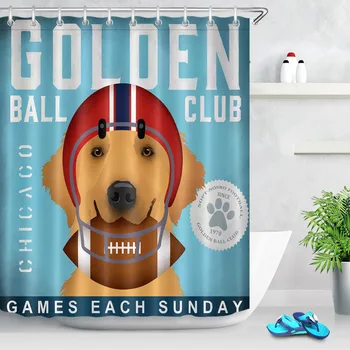 

LB Funny Football Golden Retriever Shower Curtain Dog Games Each Sunday Waterproof Bathroom Fabric For Men Sport Bathtub Decor