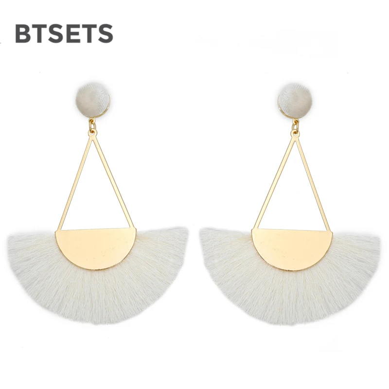 

Long Fan Tassel Earrings White Brincos Charm Drop Dangling Earrings For Women Wedding Statement Earings Fashion Jewelry