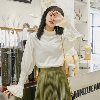 

Sannian French Sleeve Shirt Long Sleeve Spring 2019 New Heart Machine Satin Ear Collar Slim Shirt Women Tops Cheap-clothes-china