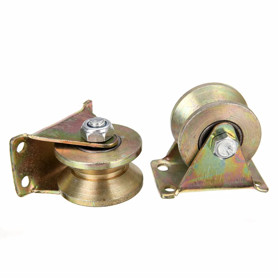 New 2pcs 2inch Sliding Gate Roller Wheel Mayitr Steel V Type Wheel Track Rail w/ Bracket 660lb