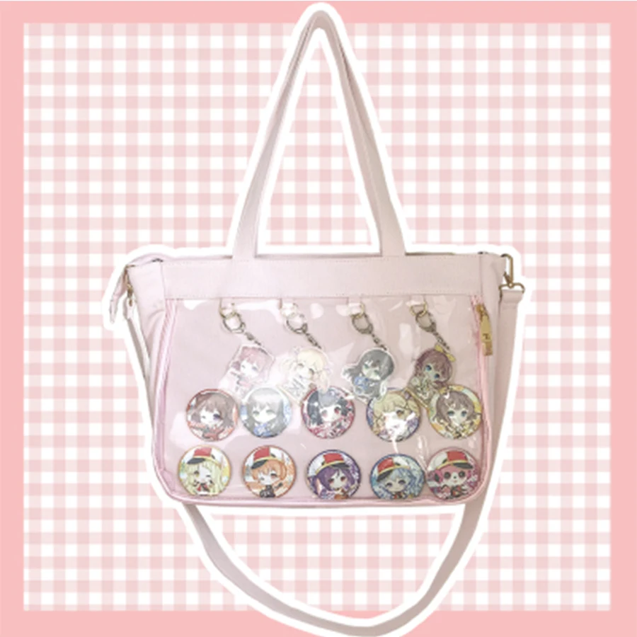 

Harajuku Color Clear itbag Transparent Jelly Canvas Shoulder Messenger Bag Women Handbag Shopping Bag Animation Storage 2019