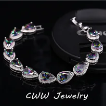 CWWZircons создан драгоценный камень браслет ювелирные изделия в форме груши Роскошный Многоцветный Цирконий кластер браслеты для девочек или подарок матери CB120