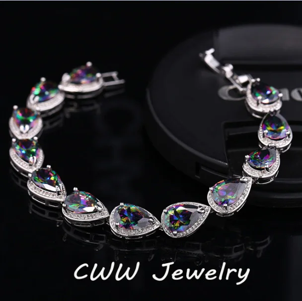 

CWWZircons Created Gemstone Bracelet Jewelry Pear Shape Luxury Multi Color CZ Cluster Bracelets for Girls or Mothers Gift CB120