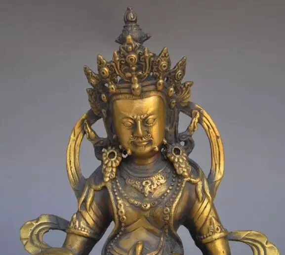 

S1316 9" tibet buddhism bronze copper Yellow Jambhala mammon wealth god mice statue