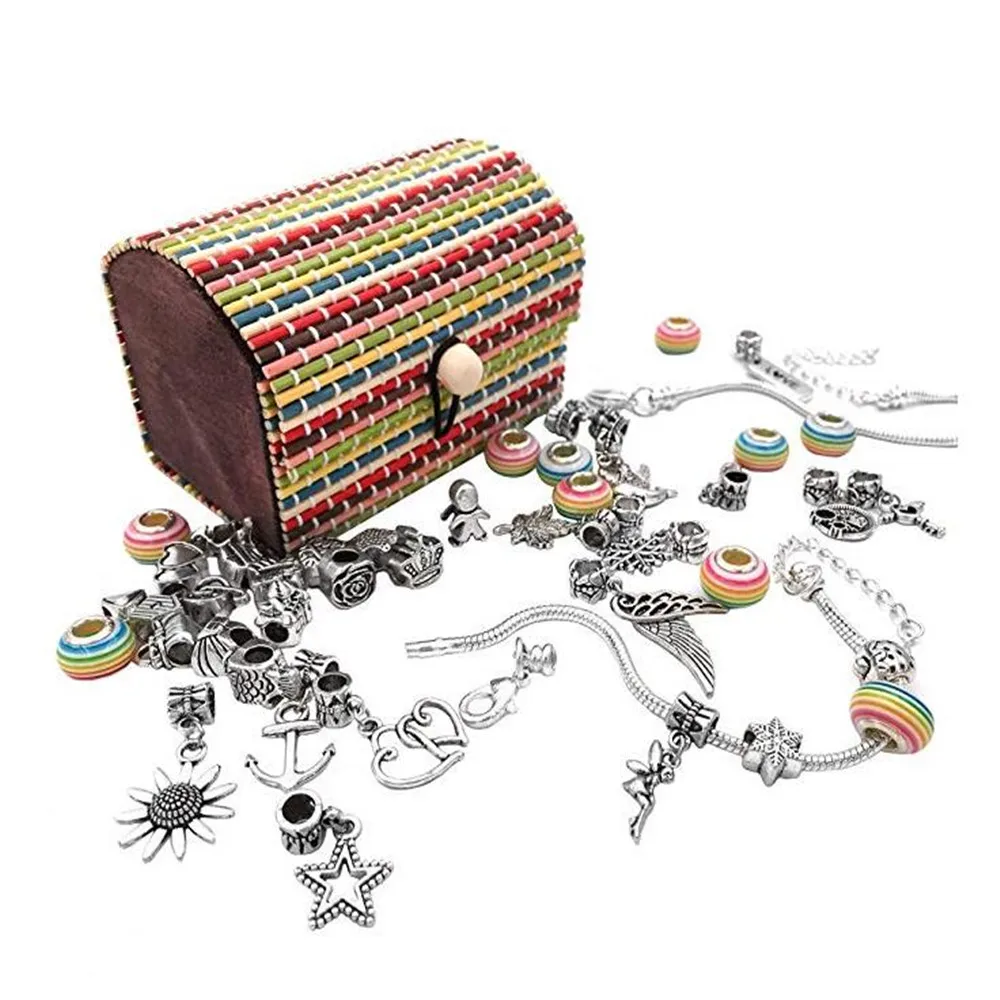 

4 in 1 Charm Bracelet Making Kit DIY Craft European Bead Silver Plated Snake Chain Jewelry Gift Set for Girls Teens