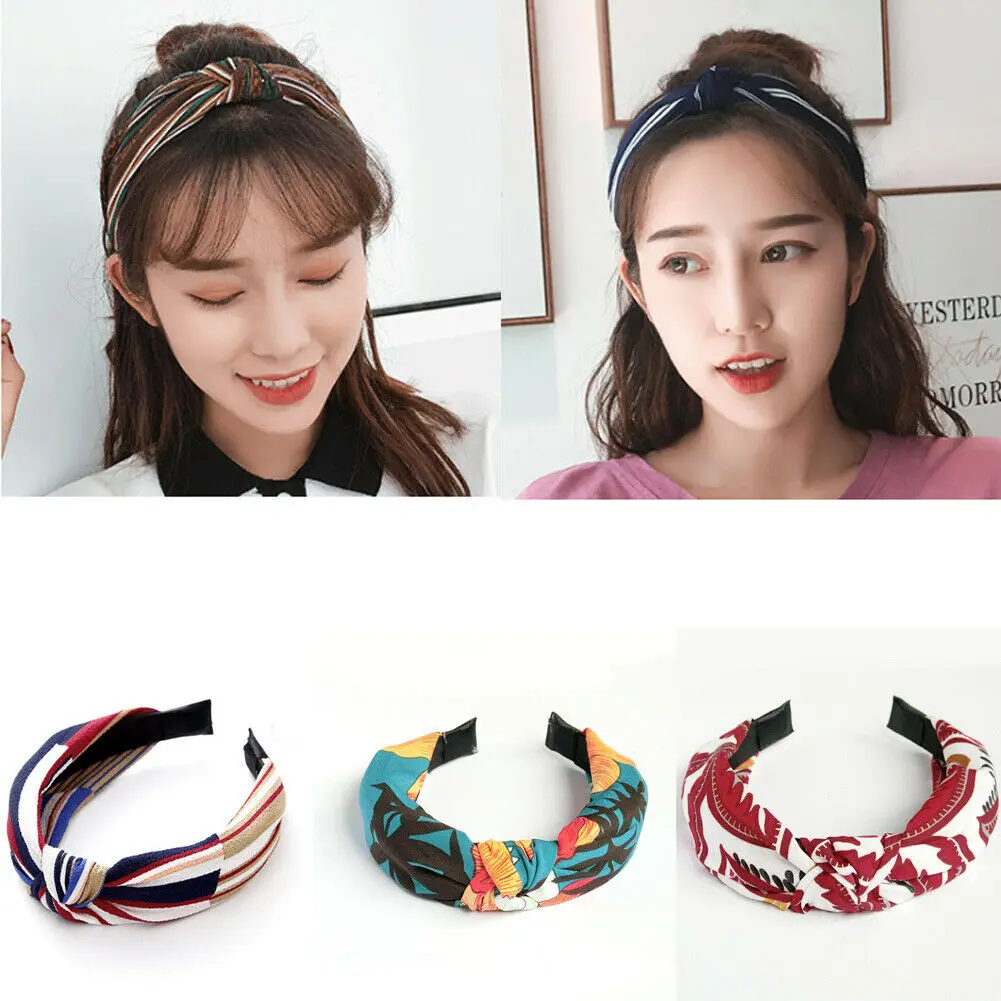 

2019 New Style Patchwork Twist Hair Bands Top Knot Turban Flower Headbands For Women Ladies Bow Head Hoop