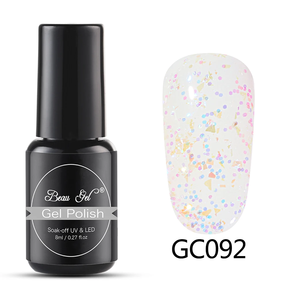 Beau гель 8 мл блеск алмазная пилка для ногтей Гель-лак многоцветный маникюр с блестками, блестящие, для дизайна ногтей замочить от УФ-гель Лаки лак - Цвет: GC092