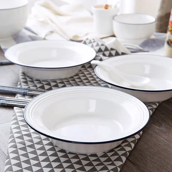 

OTHERHOUSE Ceramic Dinner Plates Soup Dish Breakfast Bowl Kitchen Tableware Dessert Cake Plate Salad Dishes Party Round Ceram