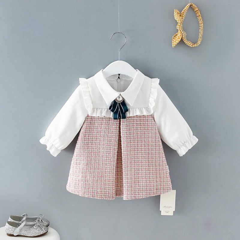 

Fashion Baby Girls Dress Princess Long Sleeve Kids Clothing Clasic Autumn For Birthday Party Plaid Designed Infant Vestidos