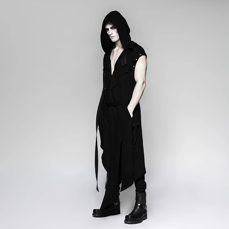 70% OFF PUNK RAVE Men's Gothic Detachable Sleeves Long Asymmetrical Jacket  Punk Street Style Loose Long Hoodie Men Coats Windbreaker