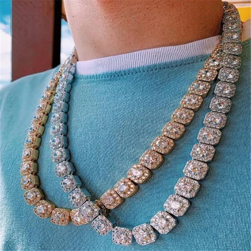 10 мм Bling Iced Out теннисная цепь квадратная решетка AAA CZ камень золото серебро кубический циркон Чокеры ожерелья для мужчин хип хоп ювелирные изделия