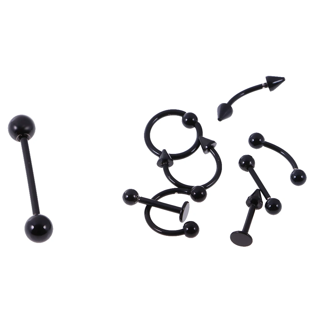 9 Piece Stainless Steel Curved Bar Barbell Ball Spike  Tragus