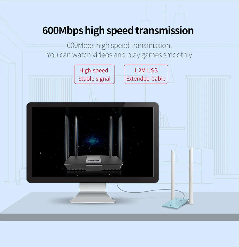 COMFAST USB WiFi адаптер 5G Dual Band 150 Мбит/с/600 Мбит/с/1300 Мбит/с Wi-Fi антенна большой дальности Wi-Fi приемник usb ethernet сетевой карты