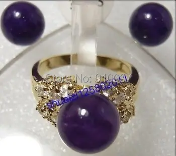 

LHX54016>>Beautiful purple * Natural stone earrings & ring set