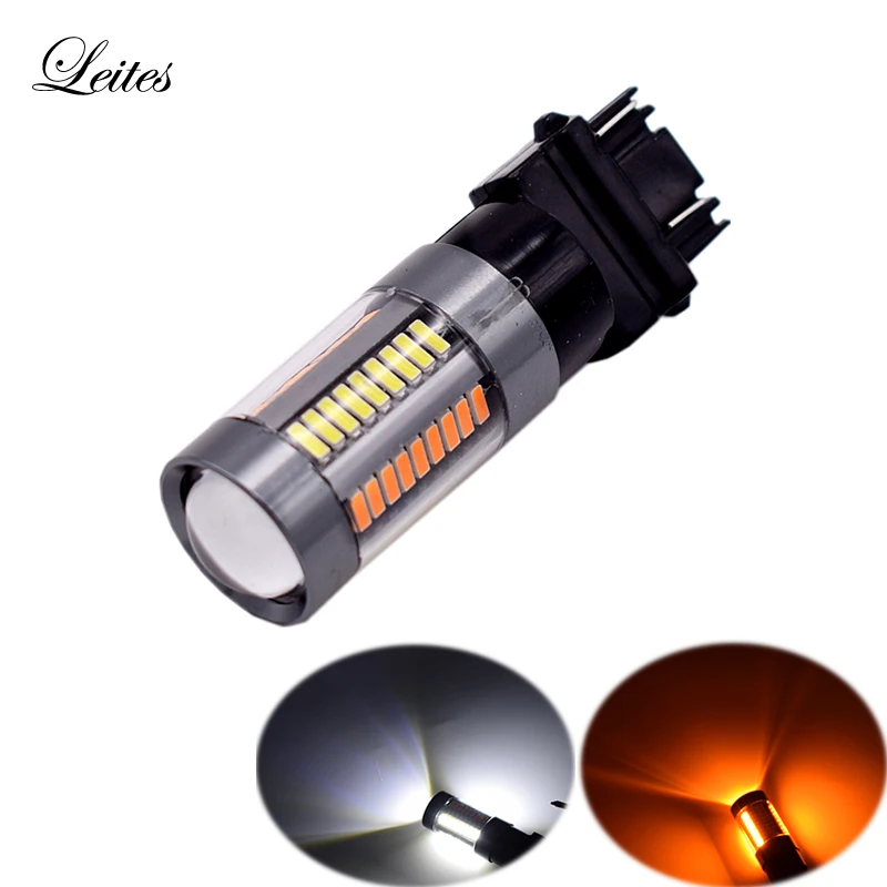

2PCS 3157 4014 66SMD Dual Color White/Amber LED 3157 3155 3457 4157 Switchback LED Bulbs with Projector For Turn Signal Lights