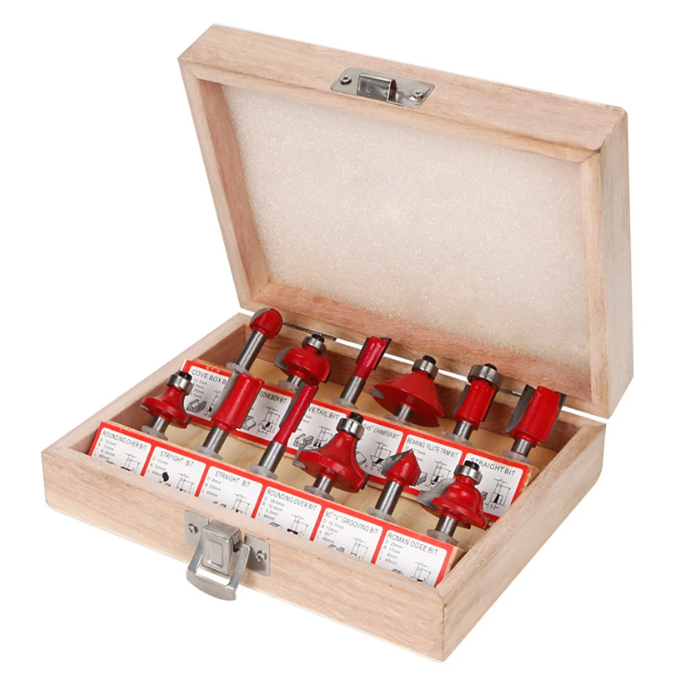 

12pcs 1/4 Inch Shank Wood Router Bit Woodworking Cutter Rotary Tool Set Cleaning Flush Trim Corner Round Cove Box Bits Tools