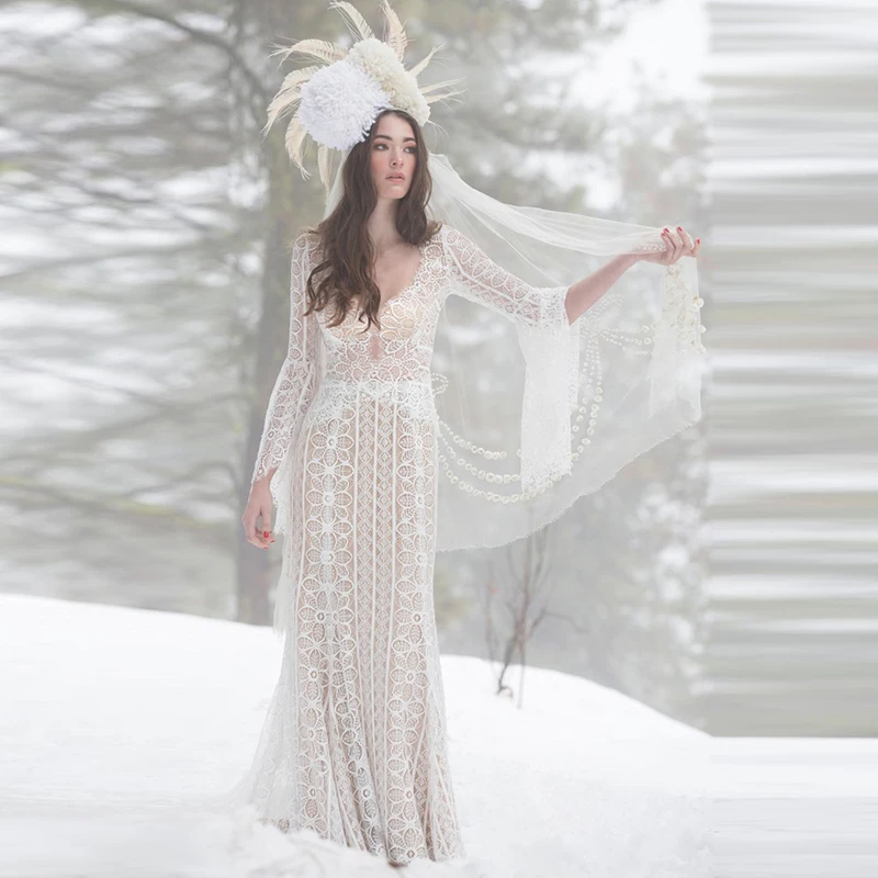 Vestidos De Novia кружевные свадебные платья Boho 2020 Пляжное платье с длинными рукавами