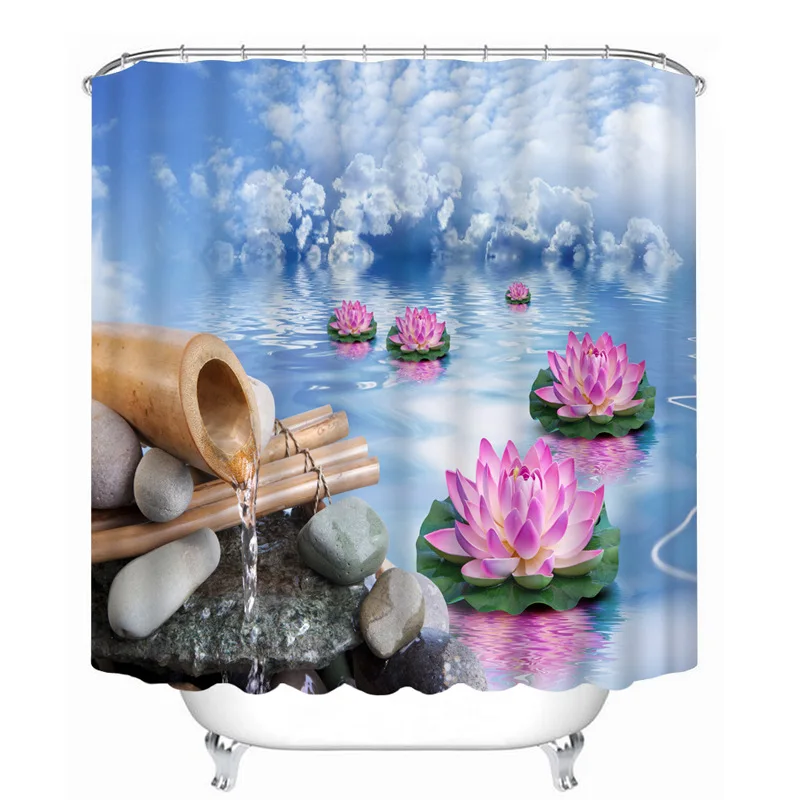 3D узор занавеска для душа s бамбук Лотос и водопад камень Водонепроницаемая занавеска для ванной утолщенная занавеска для ванной настраиваемая - Цвет: Color B