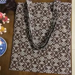 Yile ручной работы из хлопка Лен Эко Торговый Tote сумка печати сельские цветок коричневый 17224-2