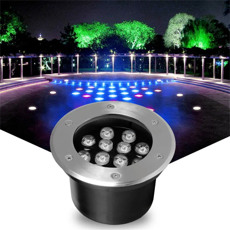 Luz LED RGB subterránea impermeable, 6W, 12W, 15W, lámpara enterrada para exteriores, luz de