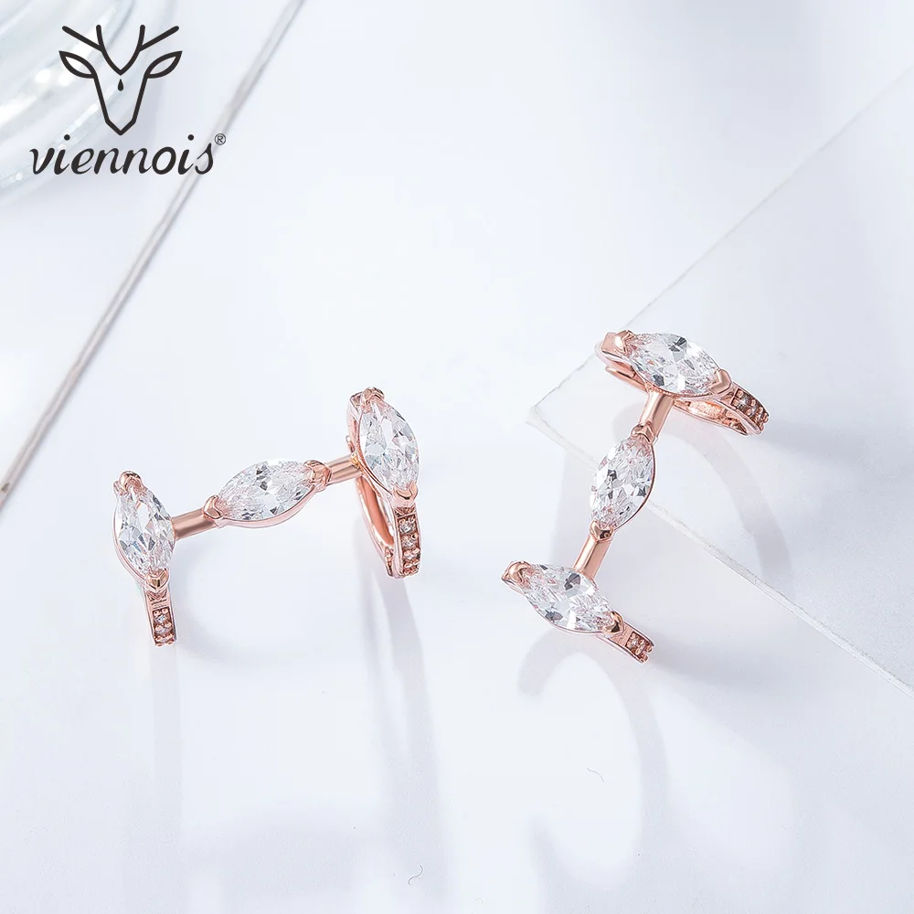 Viennois Stud Earring Rose Gold Color Geometric Women Earring Crystal Hyperbole Style Female Party Jewelry 2019