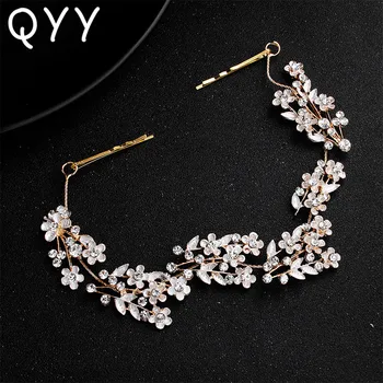 

QYY Newest Small Flowers Crystal Alloy Vine Wedding Headband Hair Jewelry Bridal Hair Accessories Bridesmaid Headpiece Tiaras