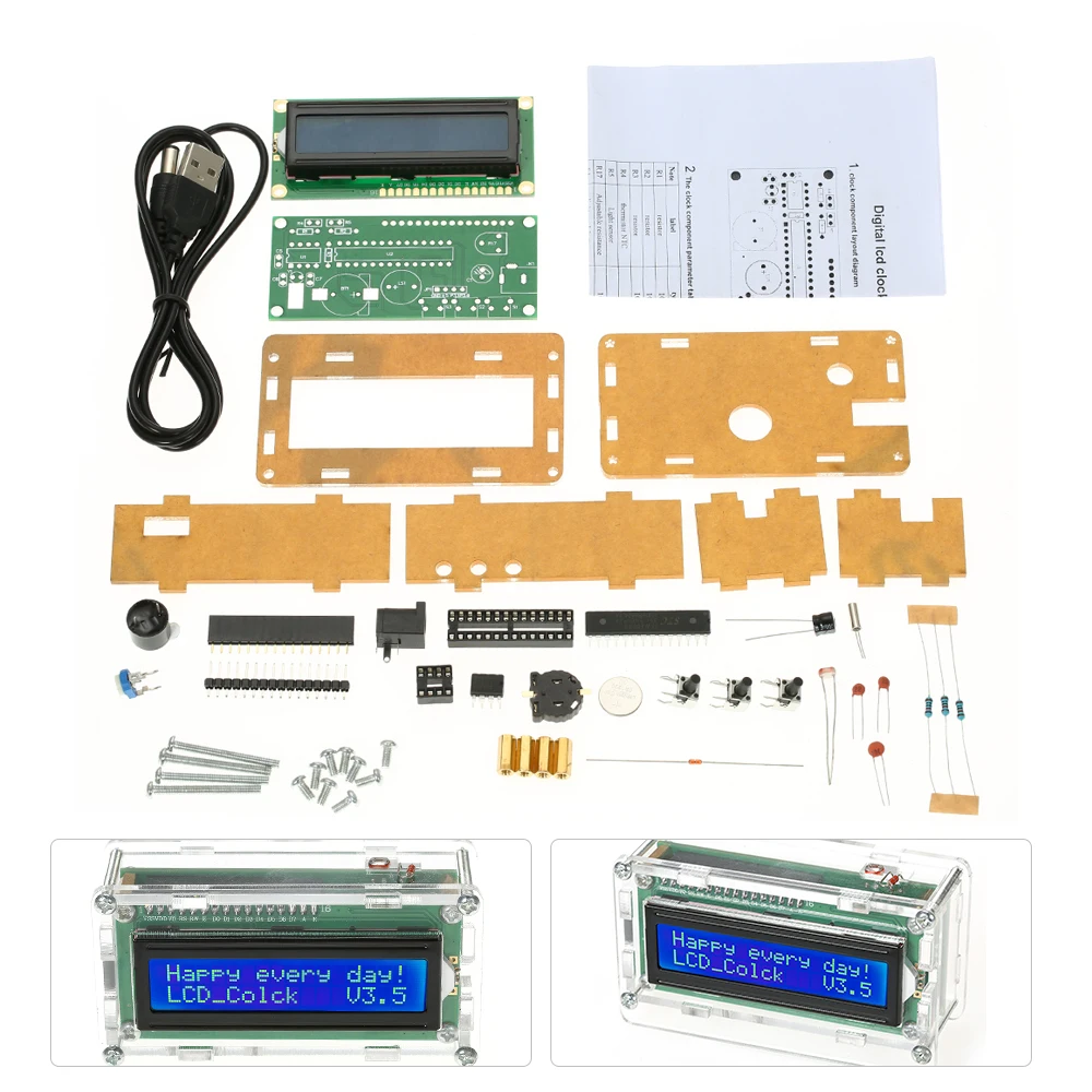 DIY Digital LCD Clock Kit Date Time Temperature Display with