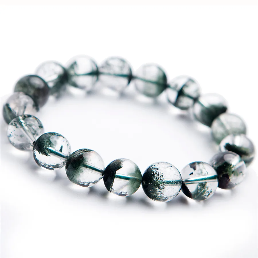 Natural Crystal Bracelet Green Phantom Ghost Quartz Green Round Beads