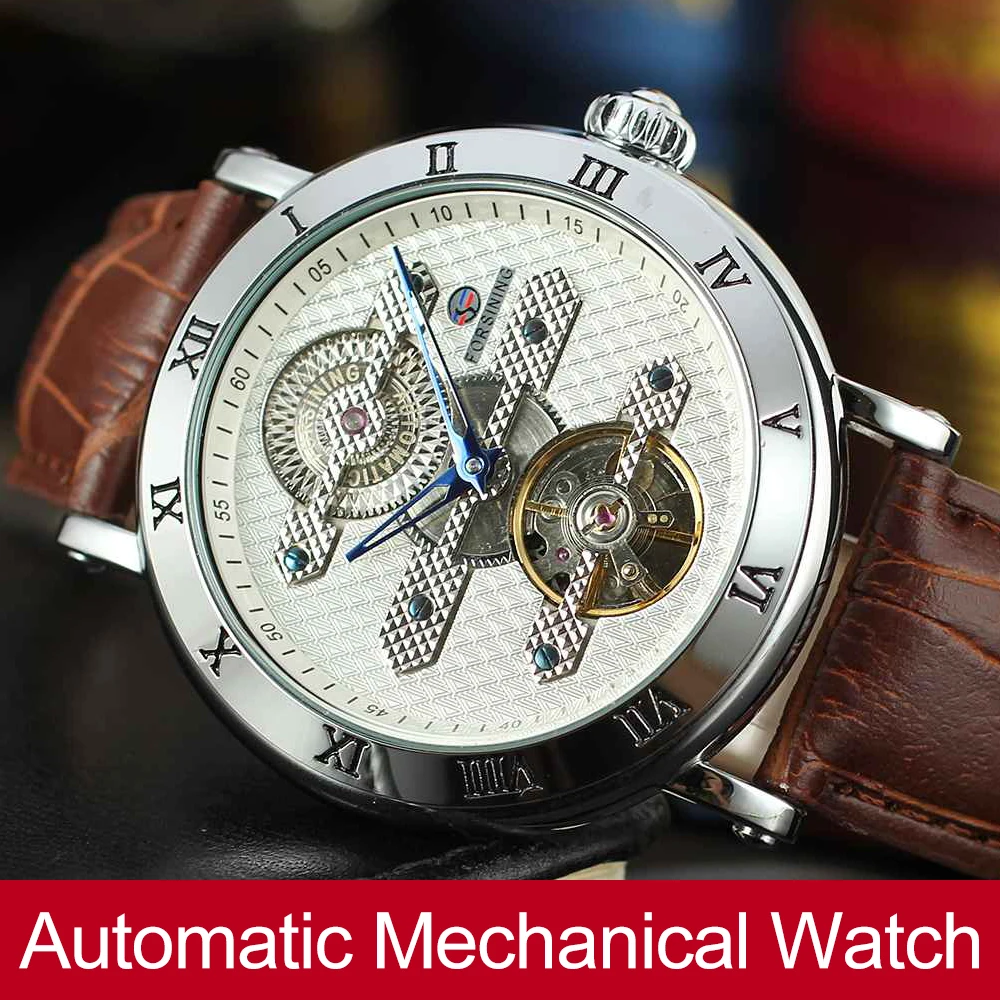 

Forsining New Automatic Self-Wind Men's Watch Genuine Leather Strap Skeleton Hot Sale Wristwatch Gift Box