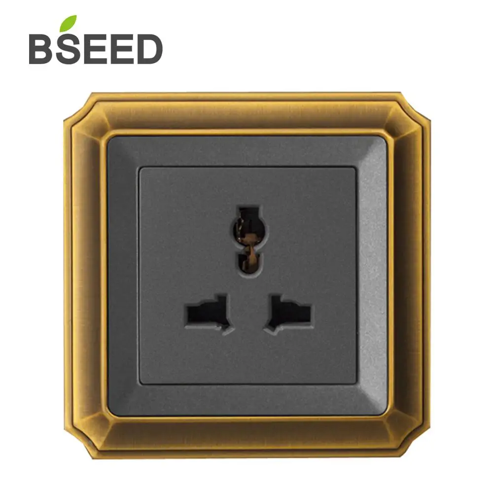 

BSEED Multifunction Universal 5 Pin Wall Plug Socket Luxury Decorative Bronzed Series Wall Socket Outlet Free Shipping