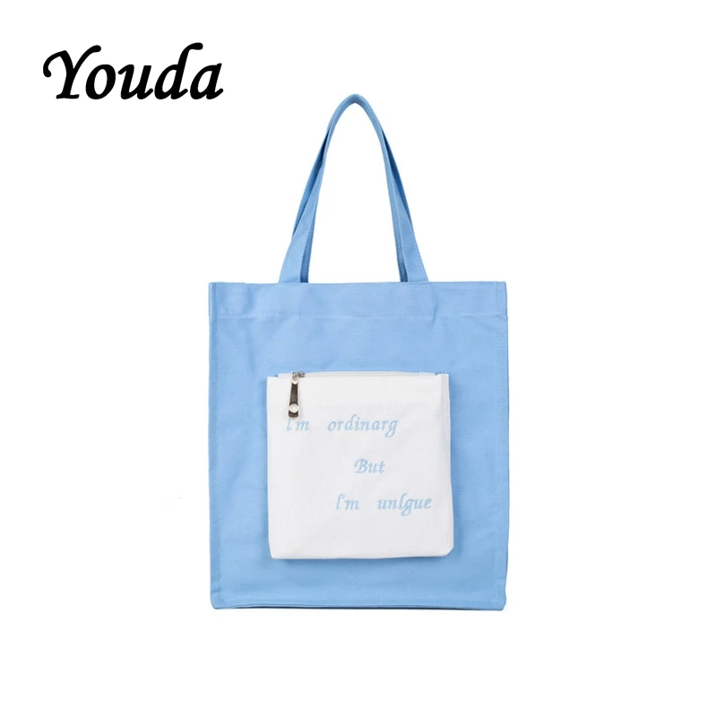 

Youda Color Matching Fashion Literary Canvas Bags College Style Shoulder Bag Letter Embroidery Handbag Lady Shopping Handbags