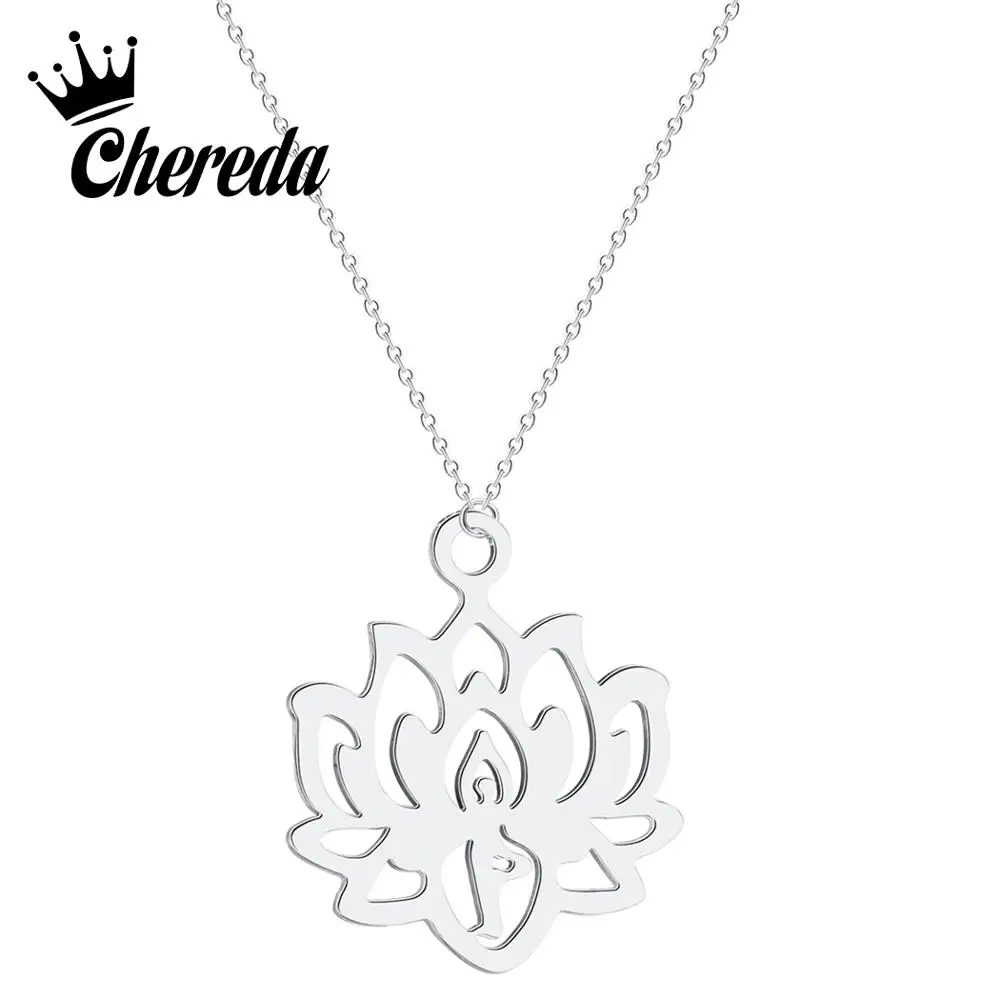 

Chereda Tiny Lotus Necklaces&Pendants Flower Hollow Women Necklace Metal Charm Choker Collar Lady Office Jewelry