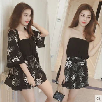 

2019 Spring And Summer 2 Piece Set Women Fashion Print Womens Sets Clothes High Waist Broad Legged Xxxxl Plus Size Women