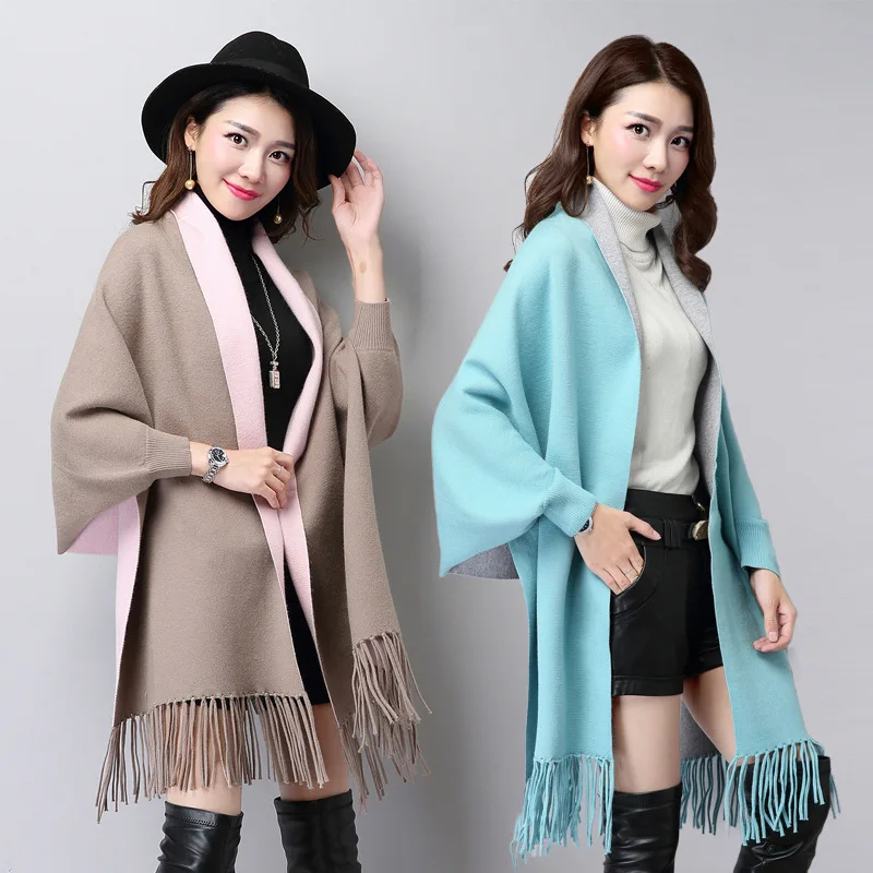 Одеяло шарф дамы имитация кашемировый плащ мантия пальто осень зима с рукавом шаль два применение утолщенной