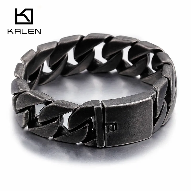 Kalen тяжелые массивные 20 мм Ширина мужские матовые велосипедные цепи браслеты 22 см длинные матовые из нержавеющей стали темно-тусклые звенья цепи браслеты