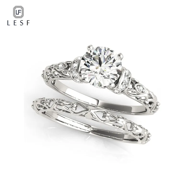 LESF Vintage Style 925 Silver 0.75 ct Round cut Engagement Ring Trendy Jewelry Brand Wedding Rings for Women wholesale | Украшения и