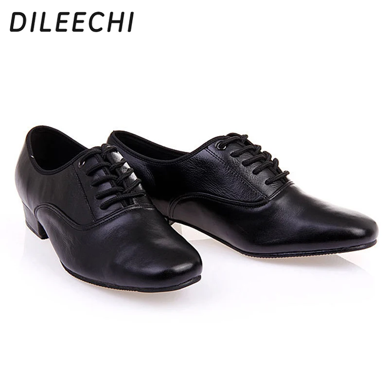 Dance Shoes Men's Modern Dance Shoes Black Genuine Leather Rubber Sole Soft Outsole Ballroom Dancing 2.2cm Low Heel