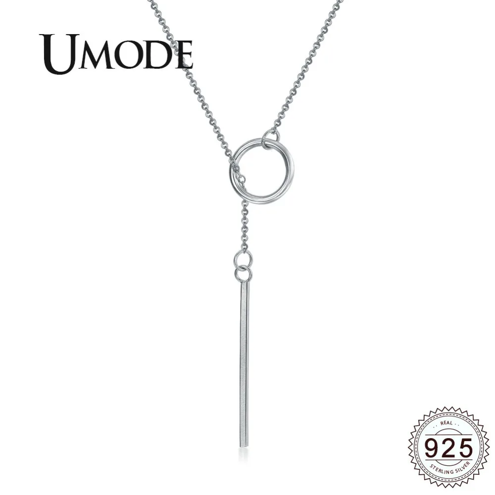 

UMODE 925 Sterling Silver Pendant Necklace Gifts for Women Round Geometric Chains Office Jewellery bijoux en argent 925 ULN0194