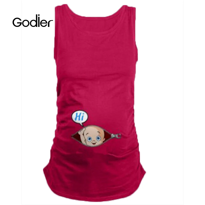 Godier Women Pregnant T-shirt Costume Summer Funny Pregnancy Cotton Vest Shirts Casual Sleeveless Tees Tops Maternity Clothes